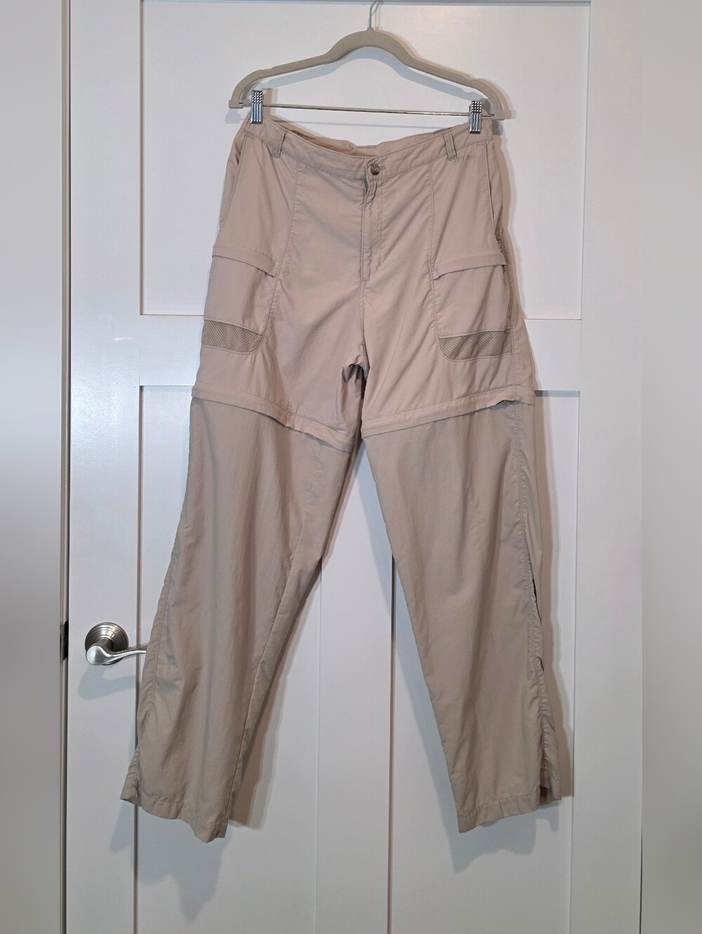 Columbia Convertible Cargo Pants Zip Off Beige Lightweight Nylon UPF 30 Large